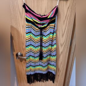 Colorful Chevron Knit Dress with Fringe Almost Famous